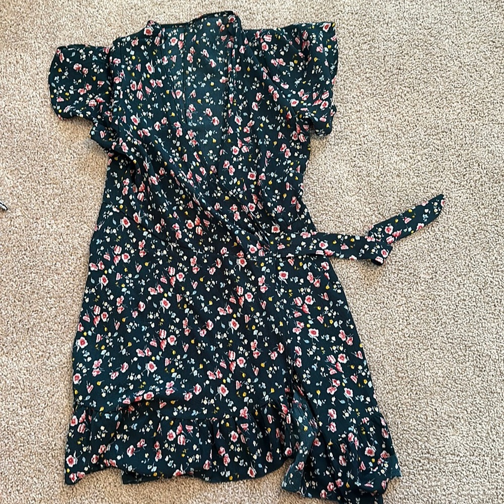 Deep v polyester wrap dress